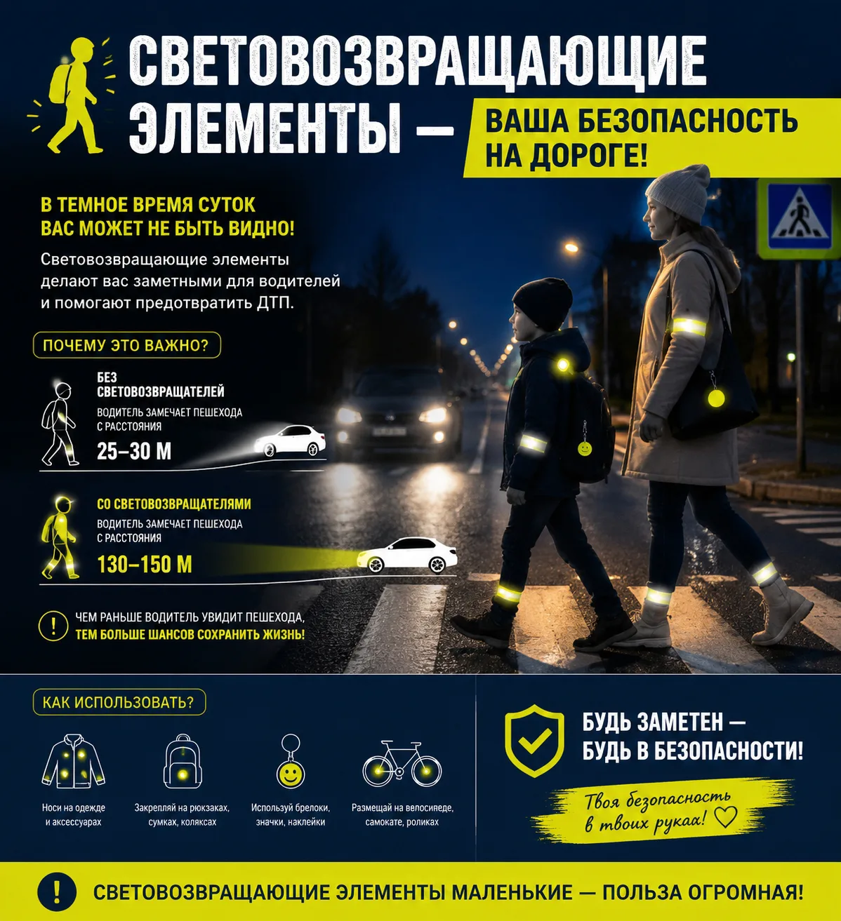💡Световозвращающие элементы — ваша безопасность на дороге!