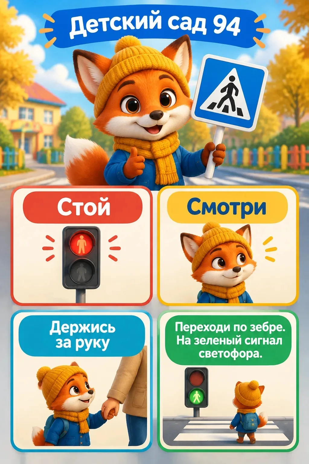 🚦 Безопасность при переходе дороги по «зебре»: 4 важных шага.