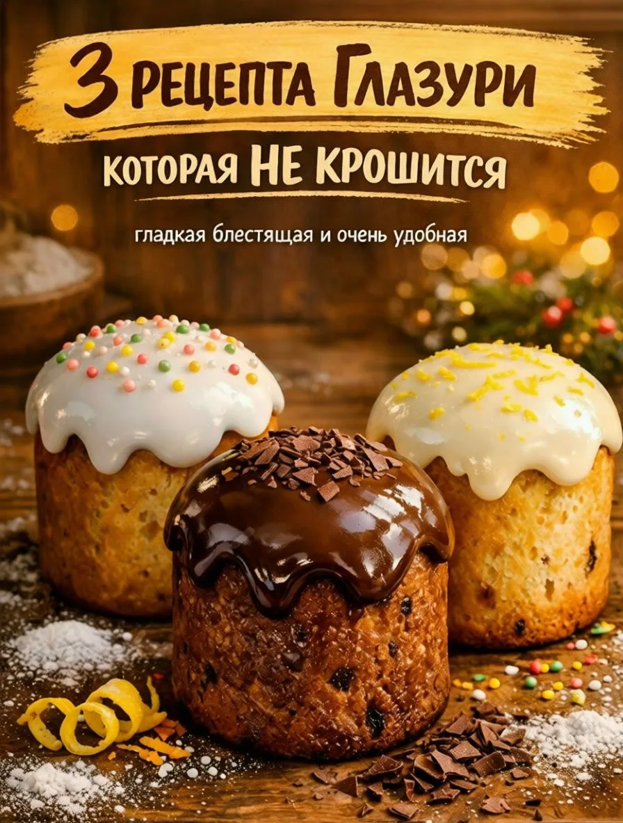 3 РЕЦЕПТА ГЛАЗУРИ, КОТОРАЯ НЕ КРОШИТСЯ 😍🔥Та самая — гладкая, блестящая и идеально ложится на куличи 