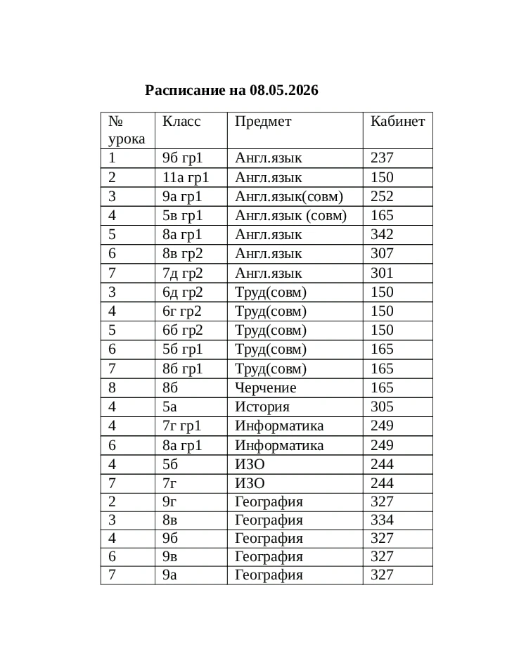 ⏰Изменения в расписании на завтра, 8 мая! ❗⏰📝