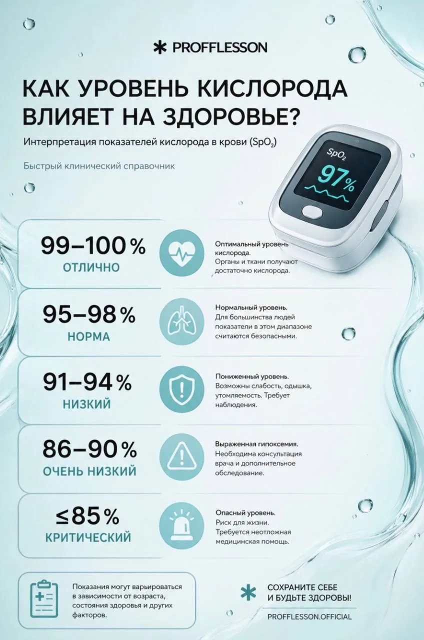 💙 Какой уровень кислорода в крови считается нормой?