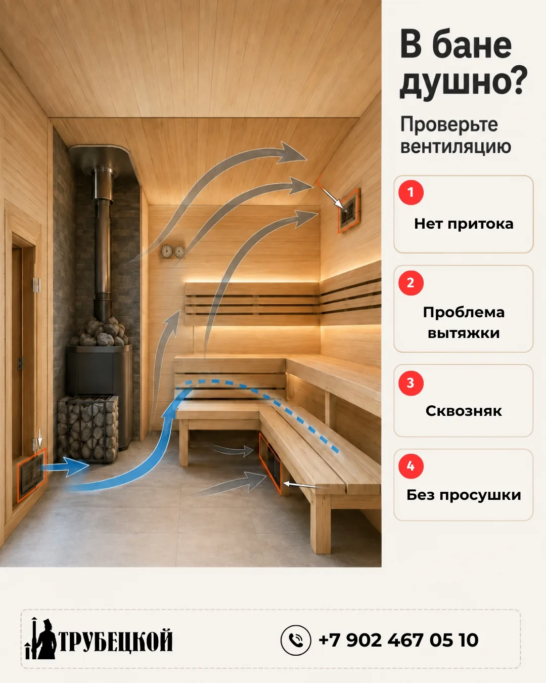 🌿 В бане душно не из-за жара. Часто проблема в вентиляции

Многие думают: если в парной тяжело ды