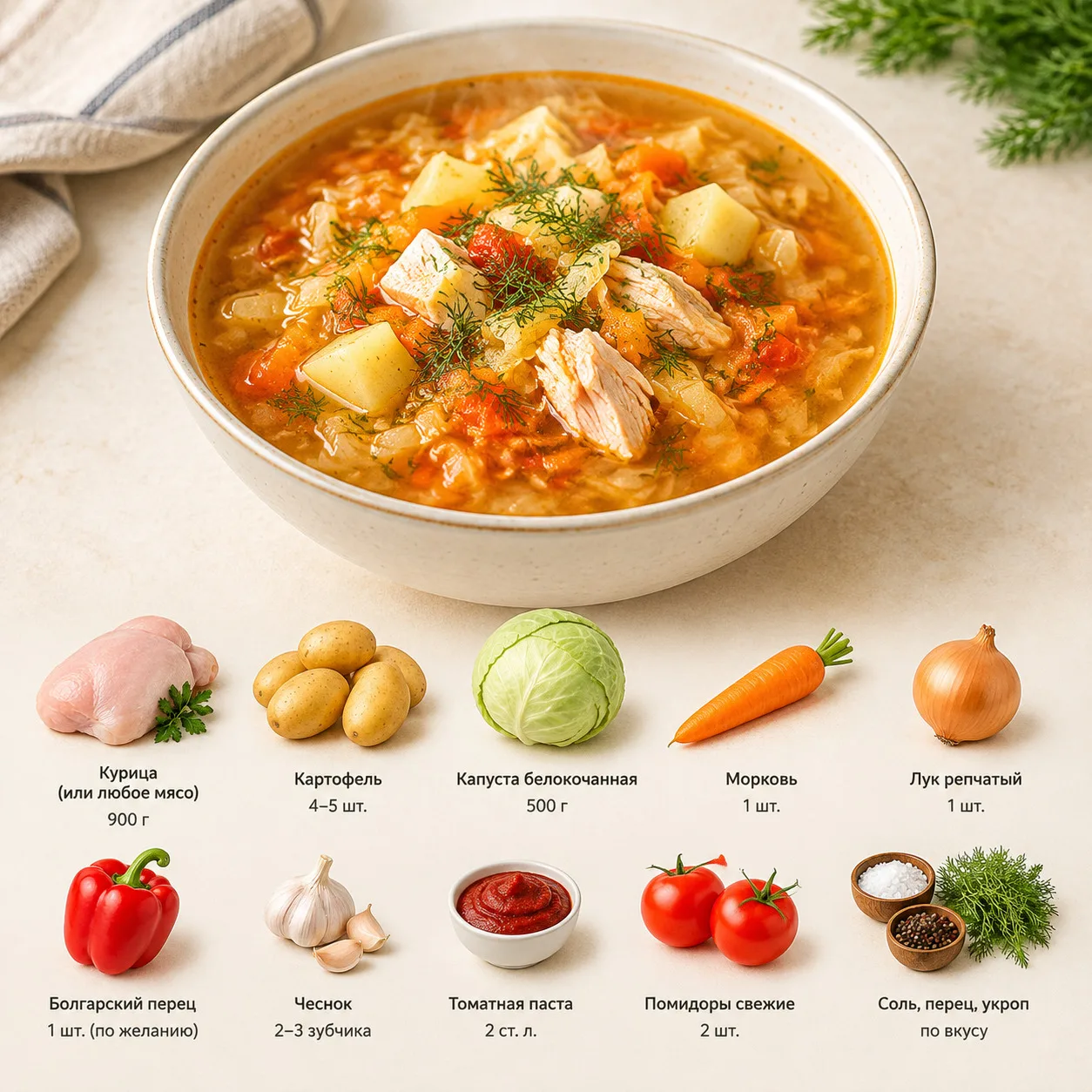Щи со свежей капустой на обед 🤤