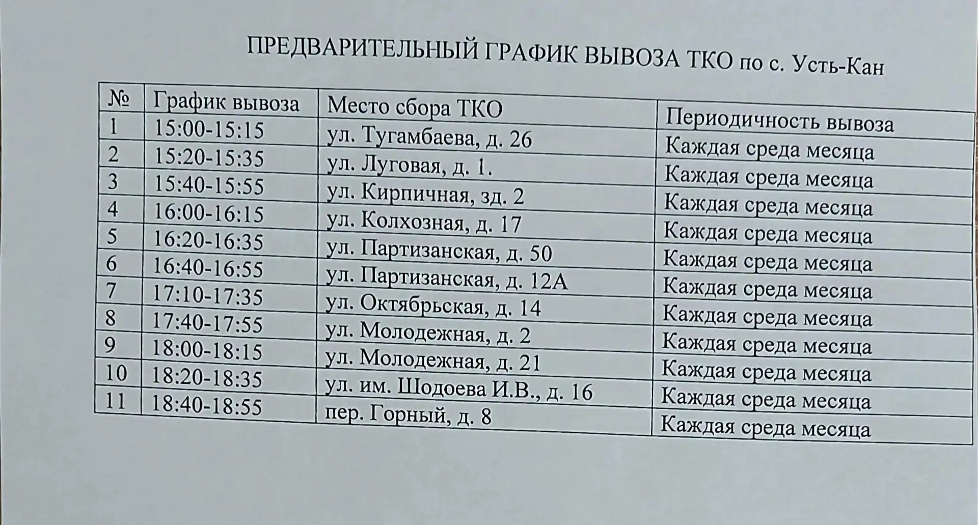📢 Обновленный график сбора ТКО