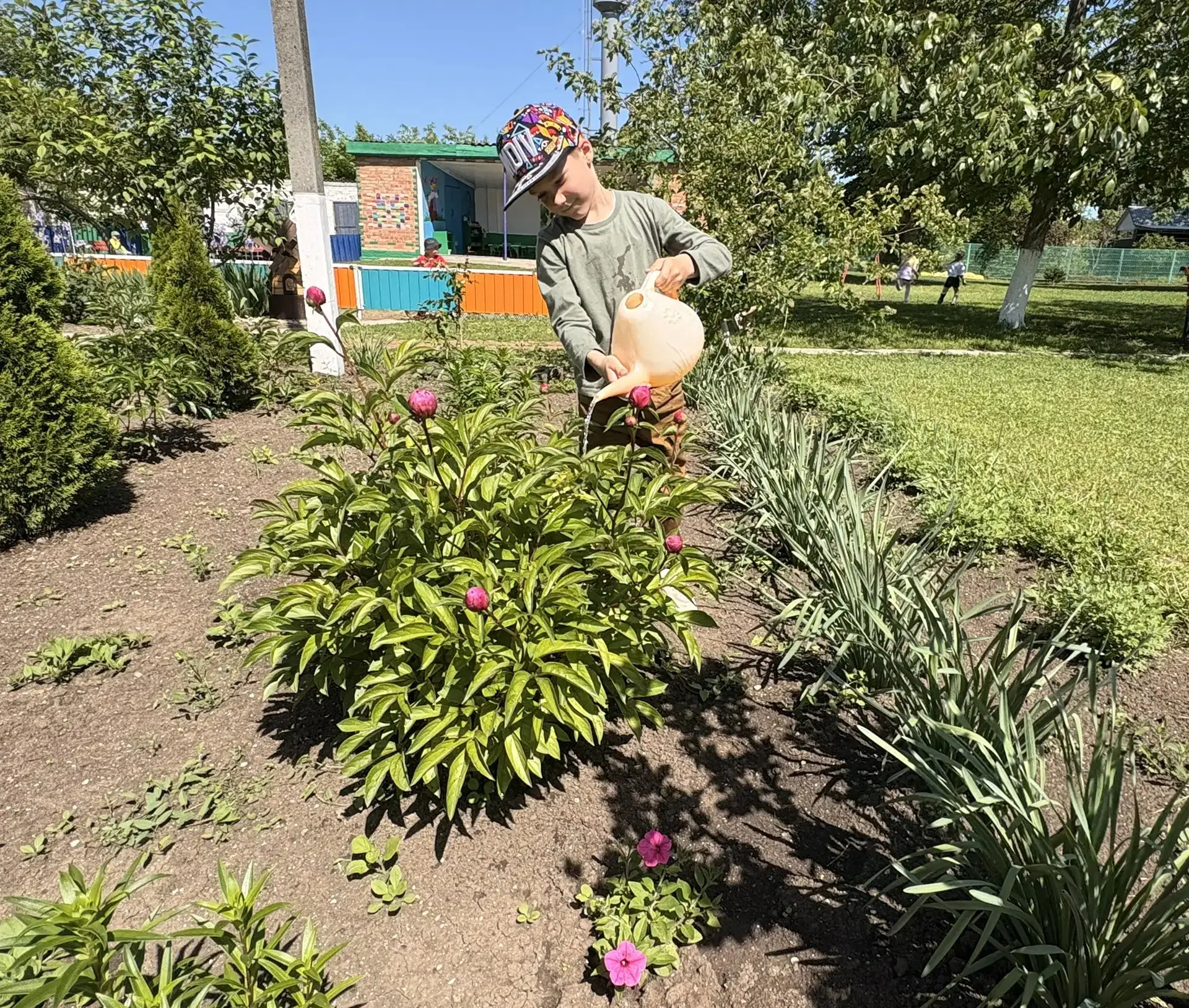 🌺Детвора, поливать цветы пора! 🌺 На прогулке воспитатели вместе с подготовительной  г...