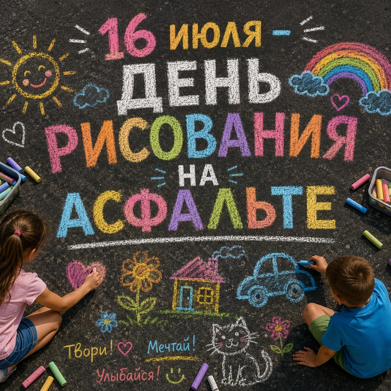 "Всемирный день рисования на асфальте" 

Мелки - главные волшебники асфальтового искусства.
Ребята г