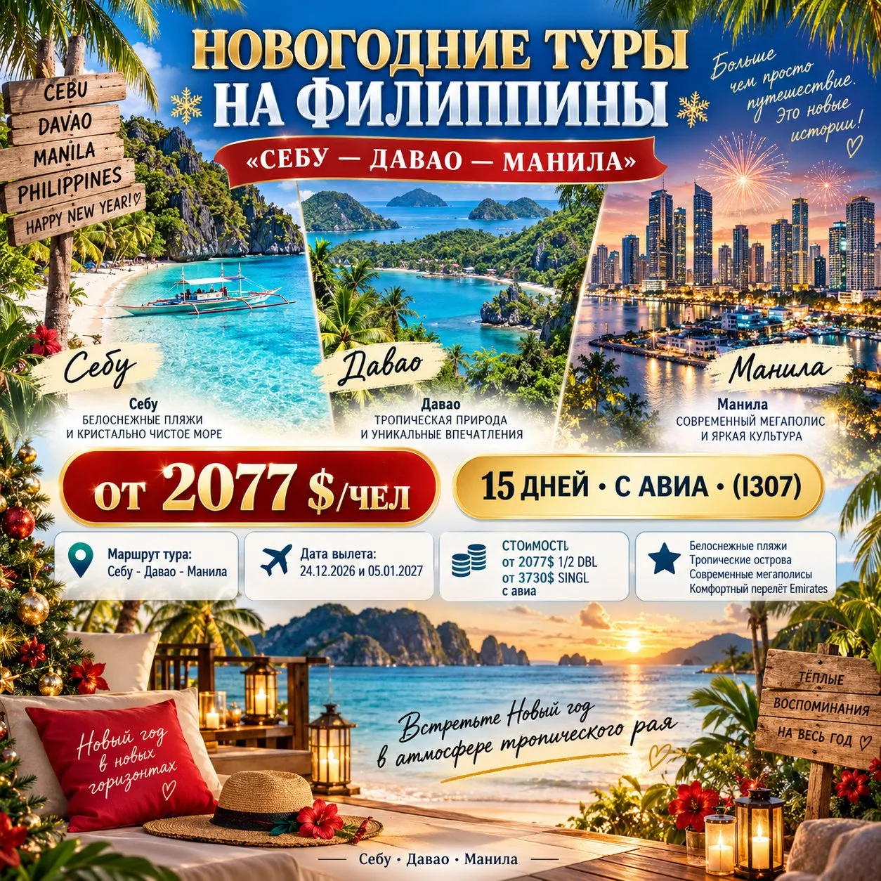 ⛩ ОТ 2077 $/ЧЕЛ НОВОГОДНИЕ ТУРЫ НА ФИЛИППИНЫ: «СЕБУ — ДАВАО — МАНИЛА» • 15 ДНЕЙ • С АВИ...