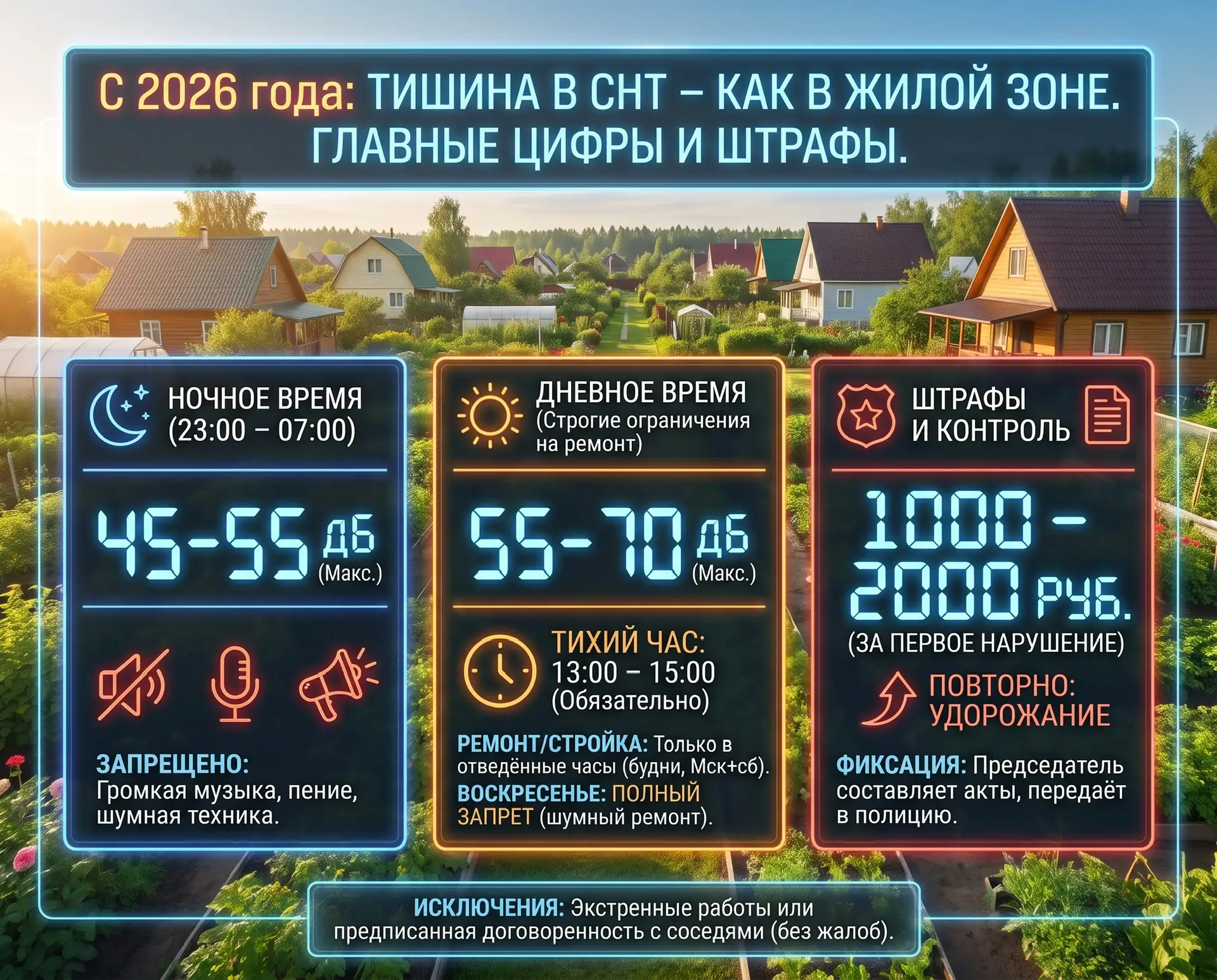 Новые правила тишины на дачах с 2026 года