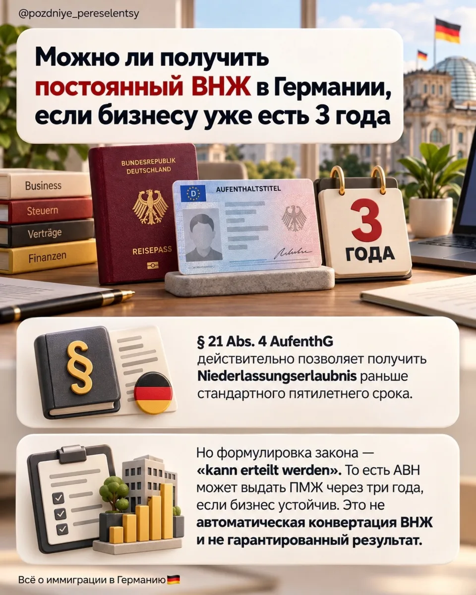 🇩🇪 ПМЖ в Германии через 3 года бизнеса — возможно, но не автоматически.