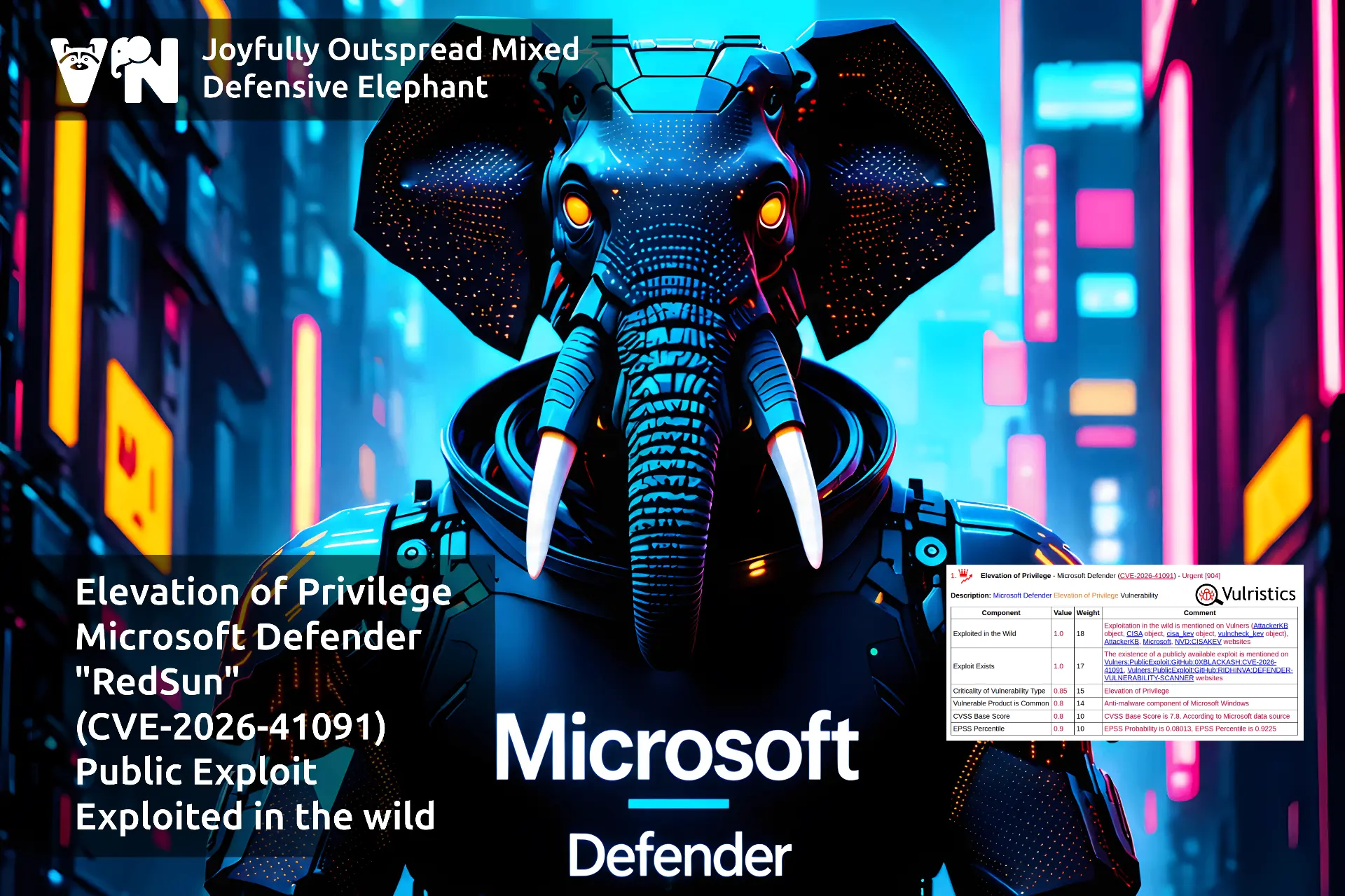 Про уязвимость Elevation of Privilege - Microsoft Defender "RedSun" (CVE-2026-41091). Microsoft Defe