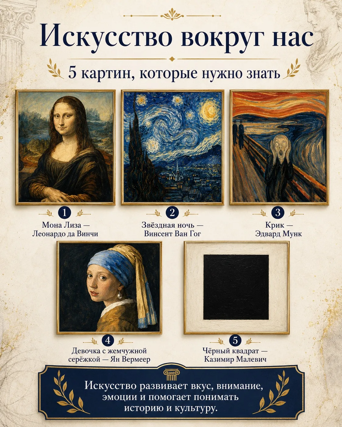 🎨 Искусство вокруг нас: 5 картин, которые нужно знать