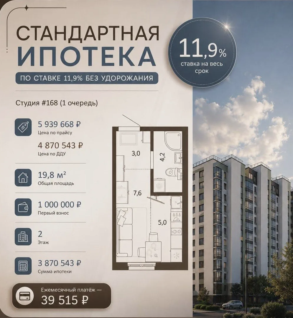 🏡 Сегодня как никогда хочется стабильности. Хотя бы в условиях покупки недвижимости: ставка 11,9% д