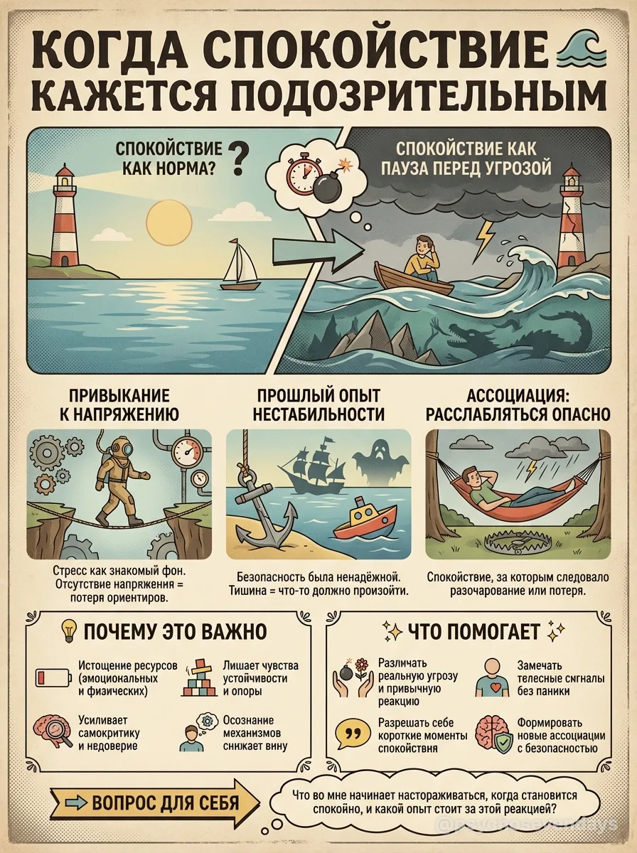 Когда спокойствие кажется подозрительным 🌊

Состояние спокойствия может вызывать тревогу у людей, ч