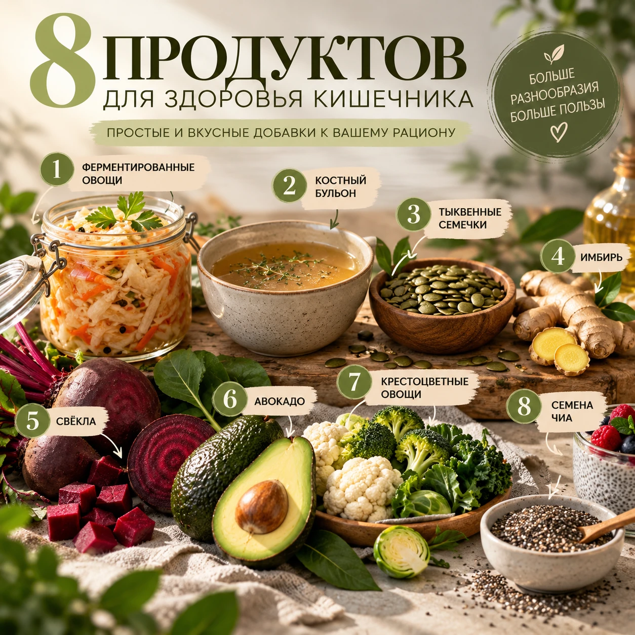 8 продуктов, которые стоит добавить в рацион для здоровья кишечника 🌿