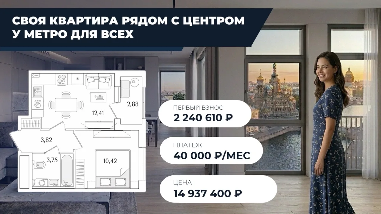 Редкая находка для СПб: своя квартира у метро рядом с центром с платежом 40к на три года 🌉  Дом нахо