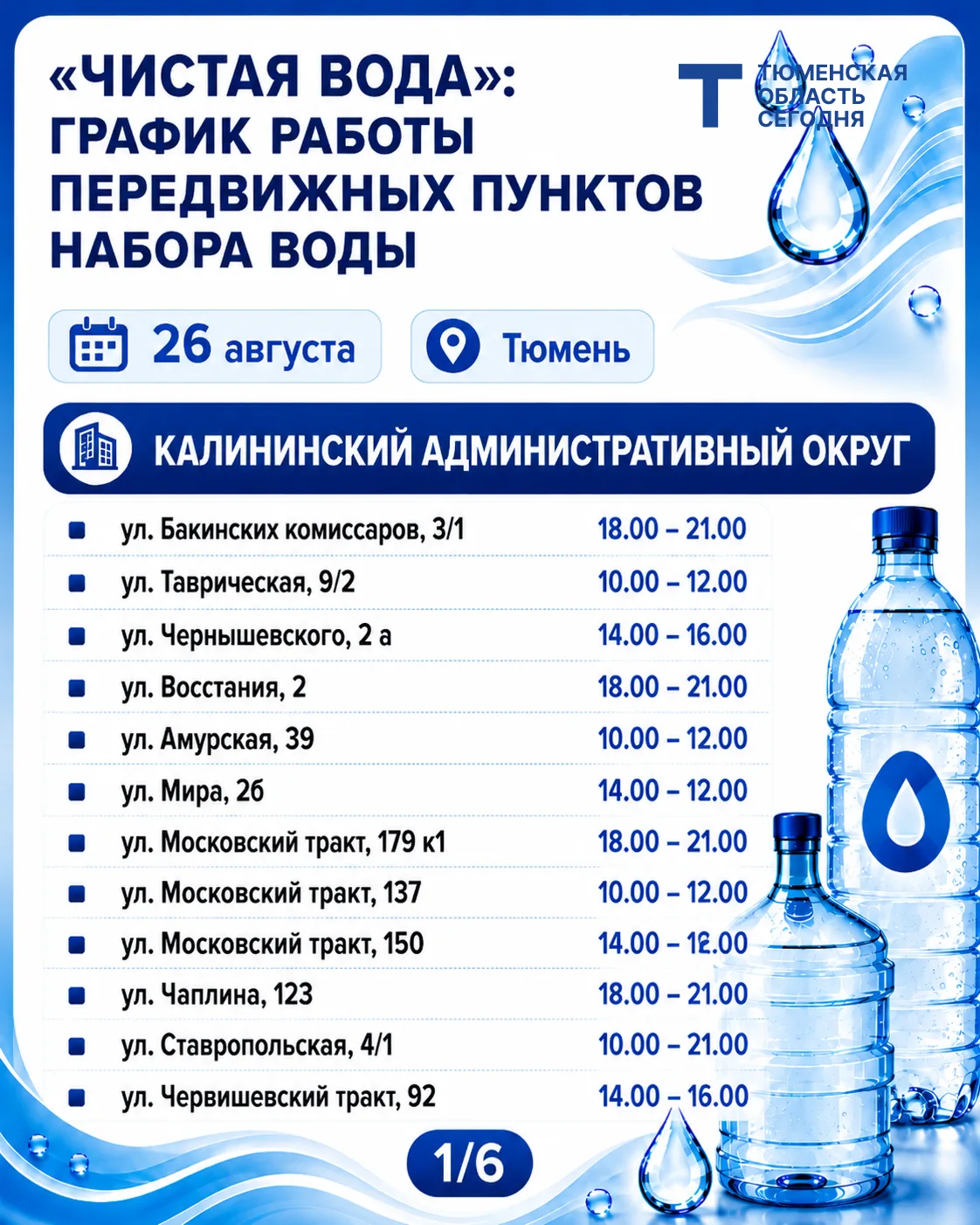 💧 «Чистая вода»: график работы передвижных пунктов набора воды на 26 августа