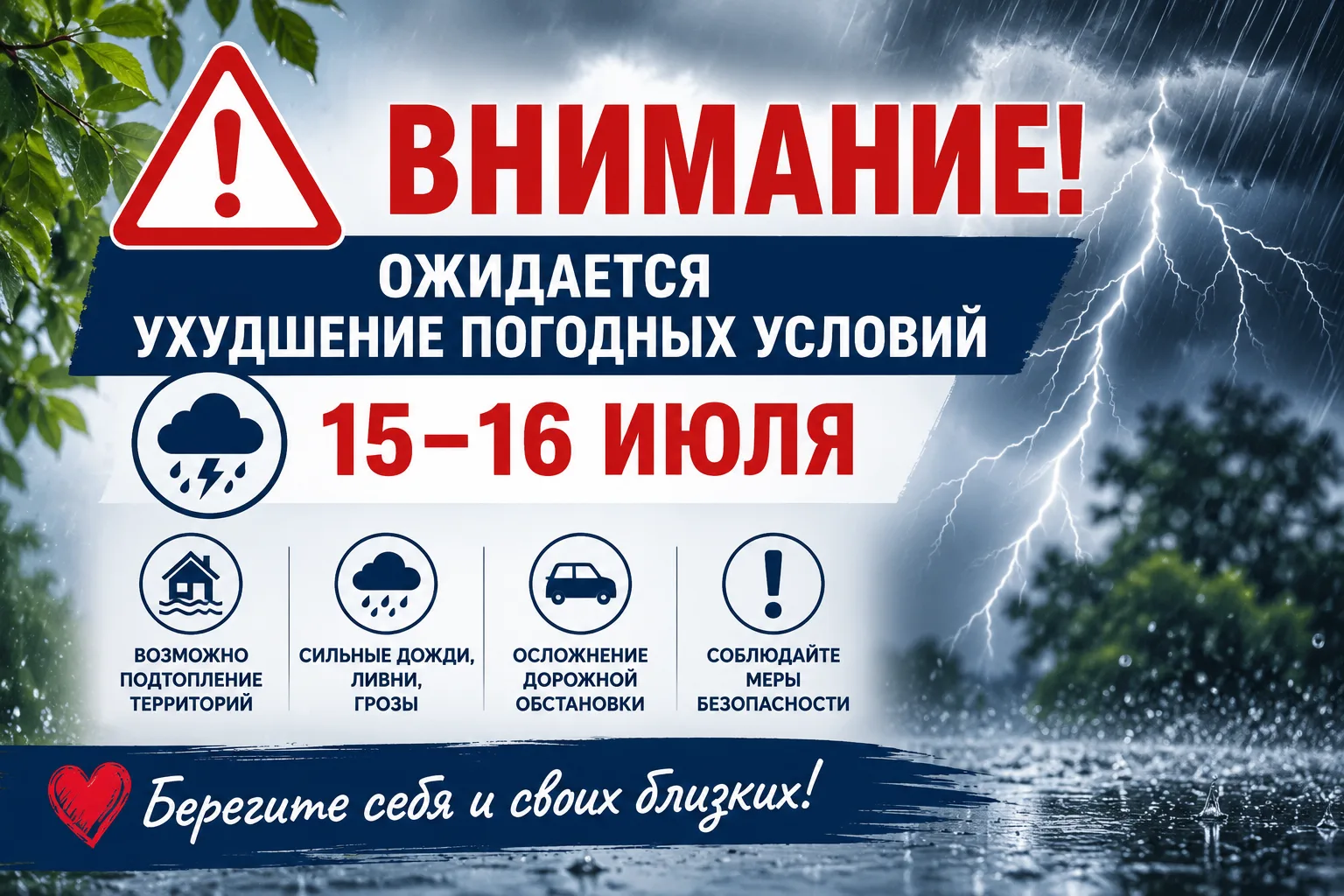 ⚠️ Внимание! Ухудшение погодных условий