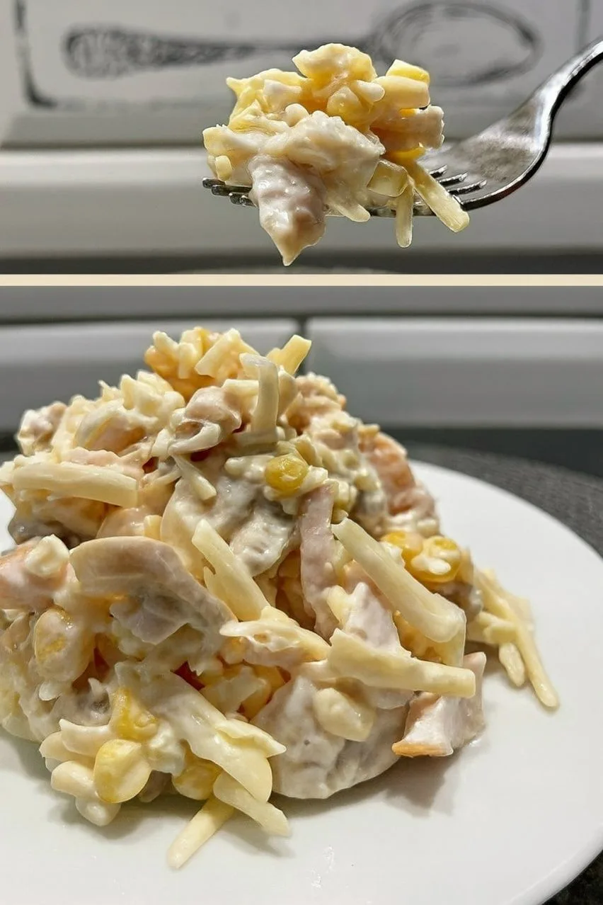 Heвероятно вкусный салат
Ингредиенты:
Ветчина — 200 г
Твёрдый сыр — 150 г
Консервированная кукуруза 