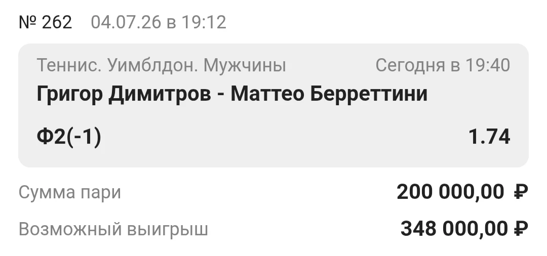 Ставка дня. Уимблдон. Великобритания. 🎾