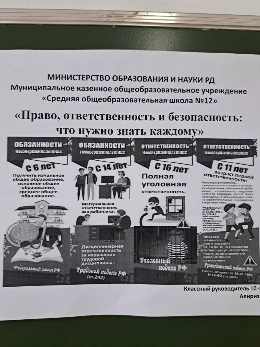 Сегодня в 7Г классе прошёл классный час на тему:" Право, ответственность и безопасность: что нужно з