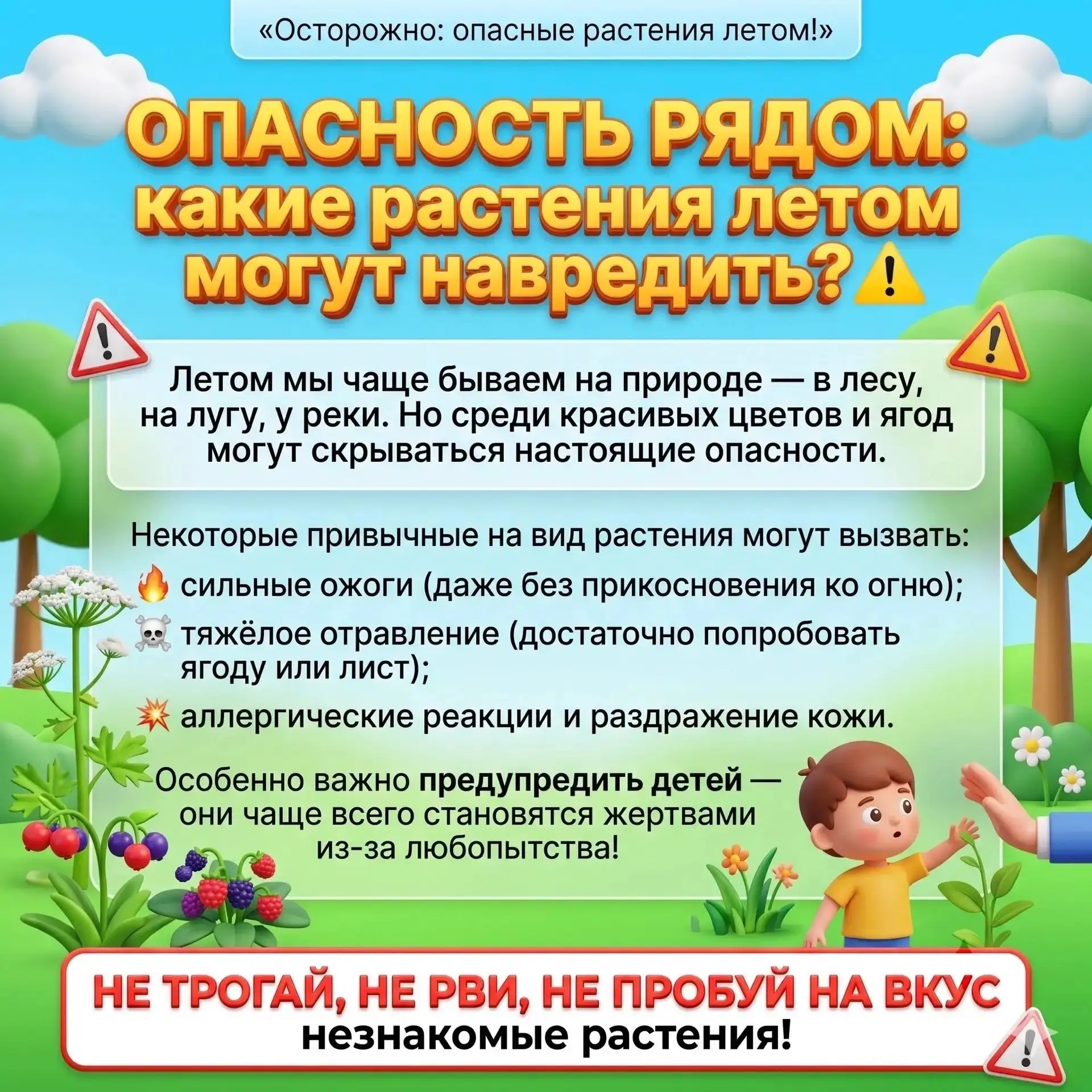 Лето, отдых и… зелёные опасности: какие растения могут навредить?🌿🌵

Солнце, пикники в лесу, прогу