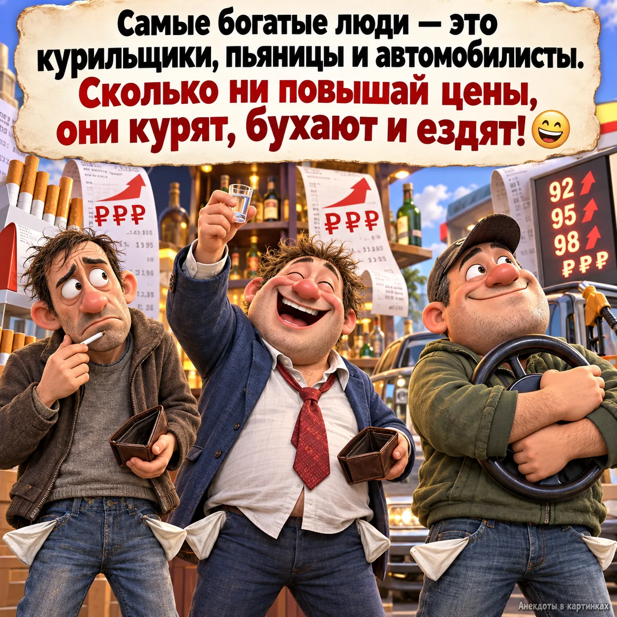 Самые богатые люди — это курильщики, пьяницы и автомобилисты.
