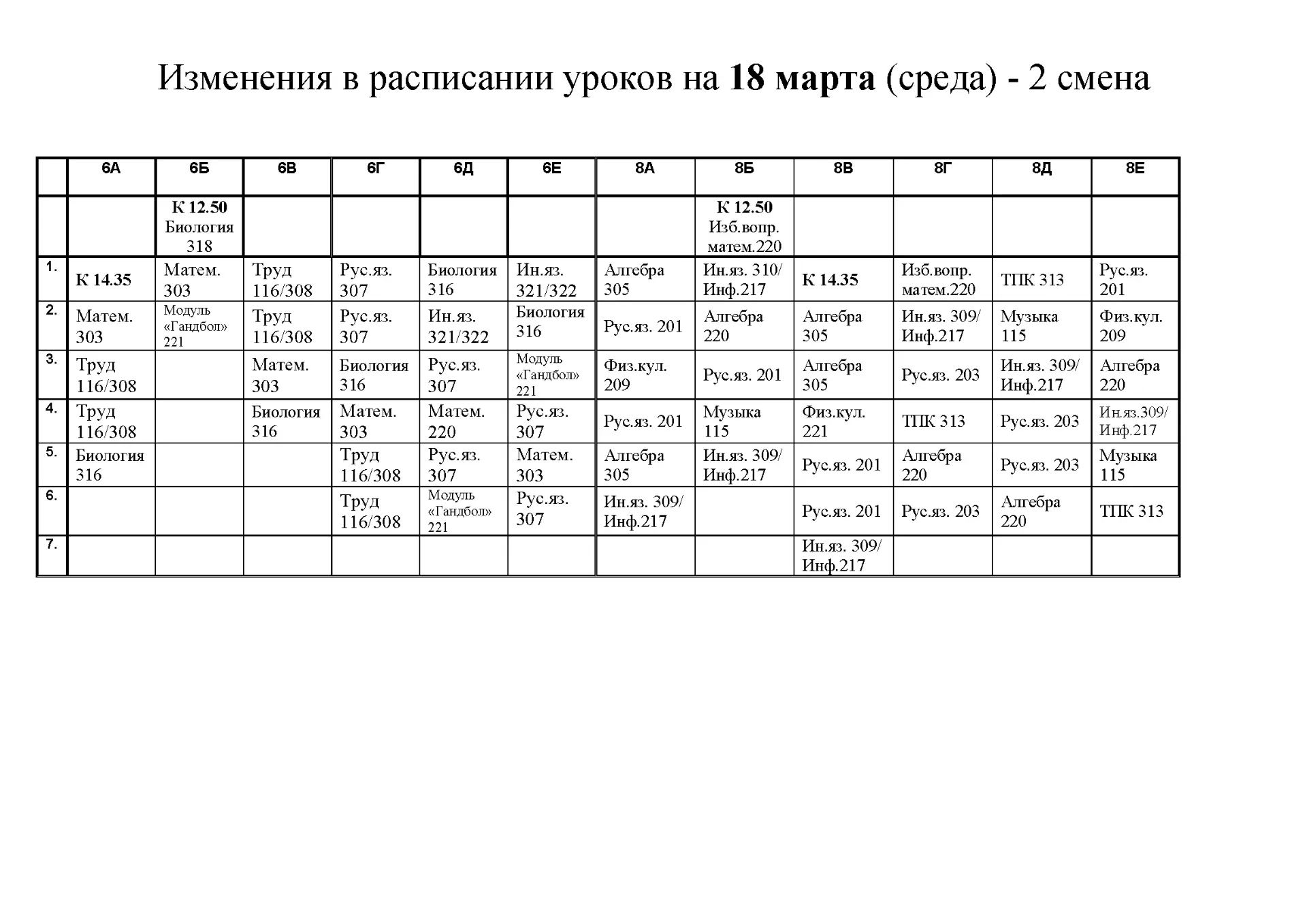 ‼️ Изменения в расписании уроков для обучающихся в корпусе А на 18 марта (среда) — 2 см...