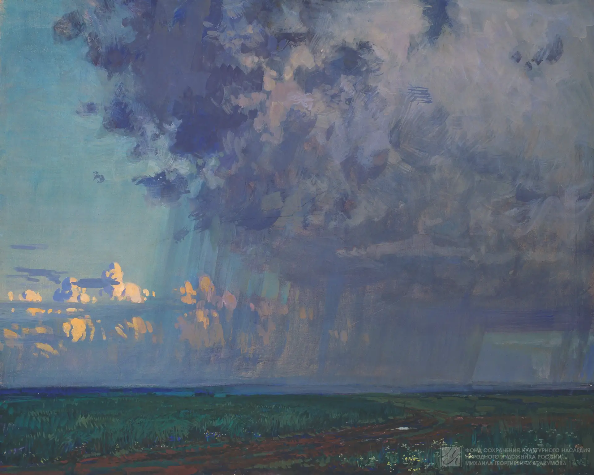 Михаил Абакумов (1948–2010)
«Июньские ливни»
Оргалит, темпера. 80х100 см. 2004 г.