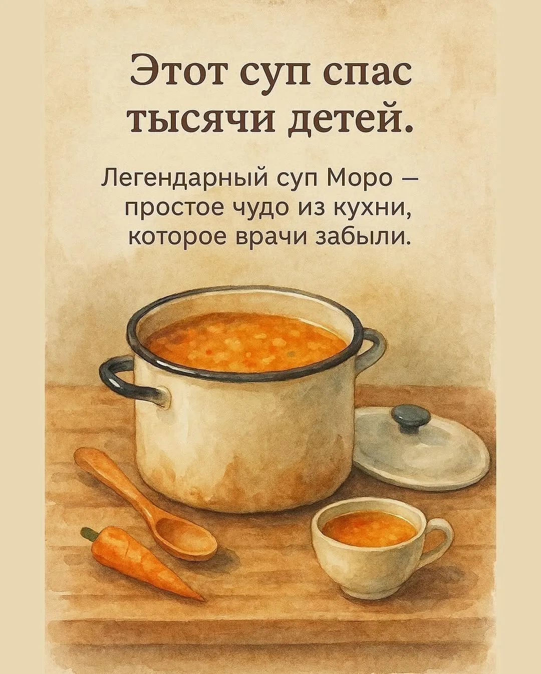 🥣 Этот суп спас тысячи детей.
О нём знали наши бабушки, но сегодня о нём почти никто не помнит.
Лег