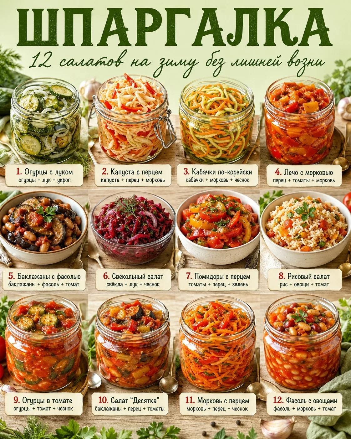 12 салатов на зиму без лишней возни 🥒