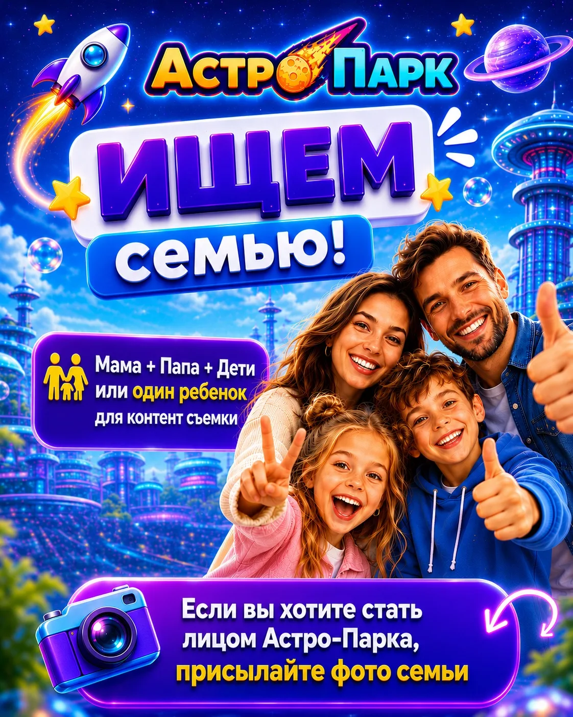 Друзья, ищем семью для контент-съемки!

Мама, папа, ребенок или дети 5-8 лет.

Если вы любите фотогр