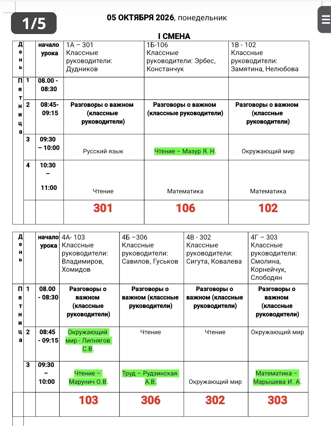 1, 4 классы