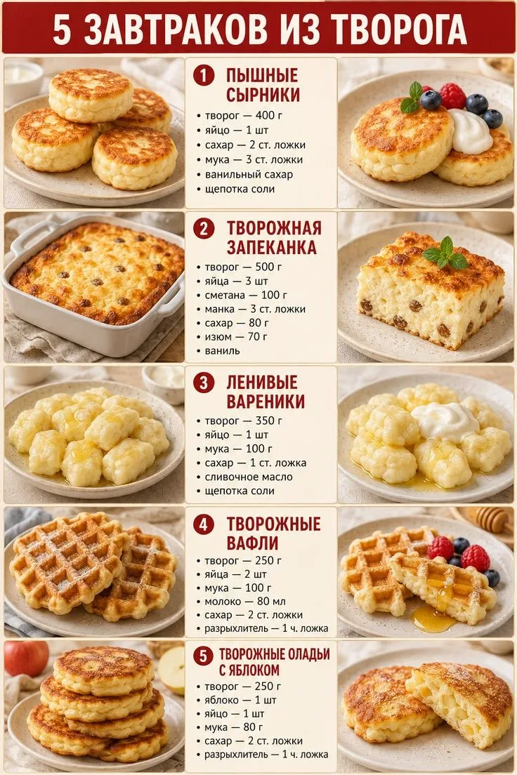 5 вкусных и полезных завтраков из творога