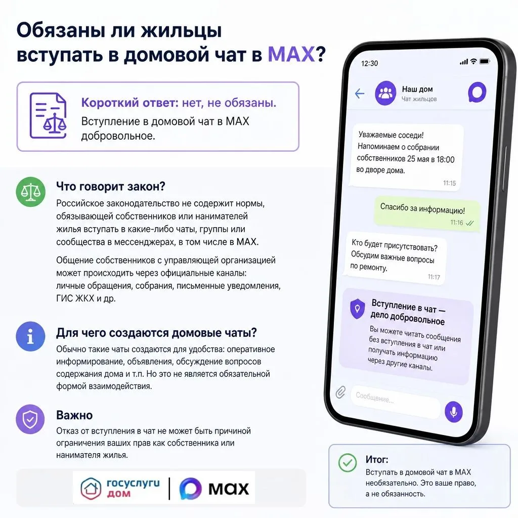 Обязаны ли жильцы вступать в домовой чат в MAX?