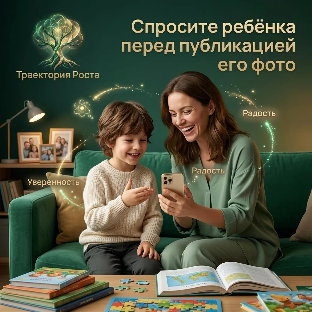 🟢⬆️ Спросите ребёнка перед тем, как выложить его фотографию. Даже если ему всего 7 лет