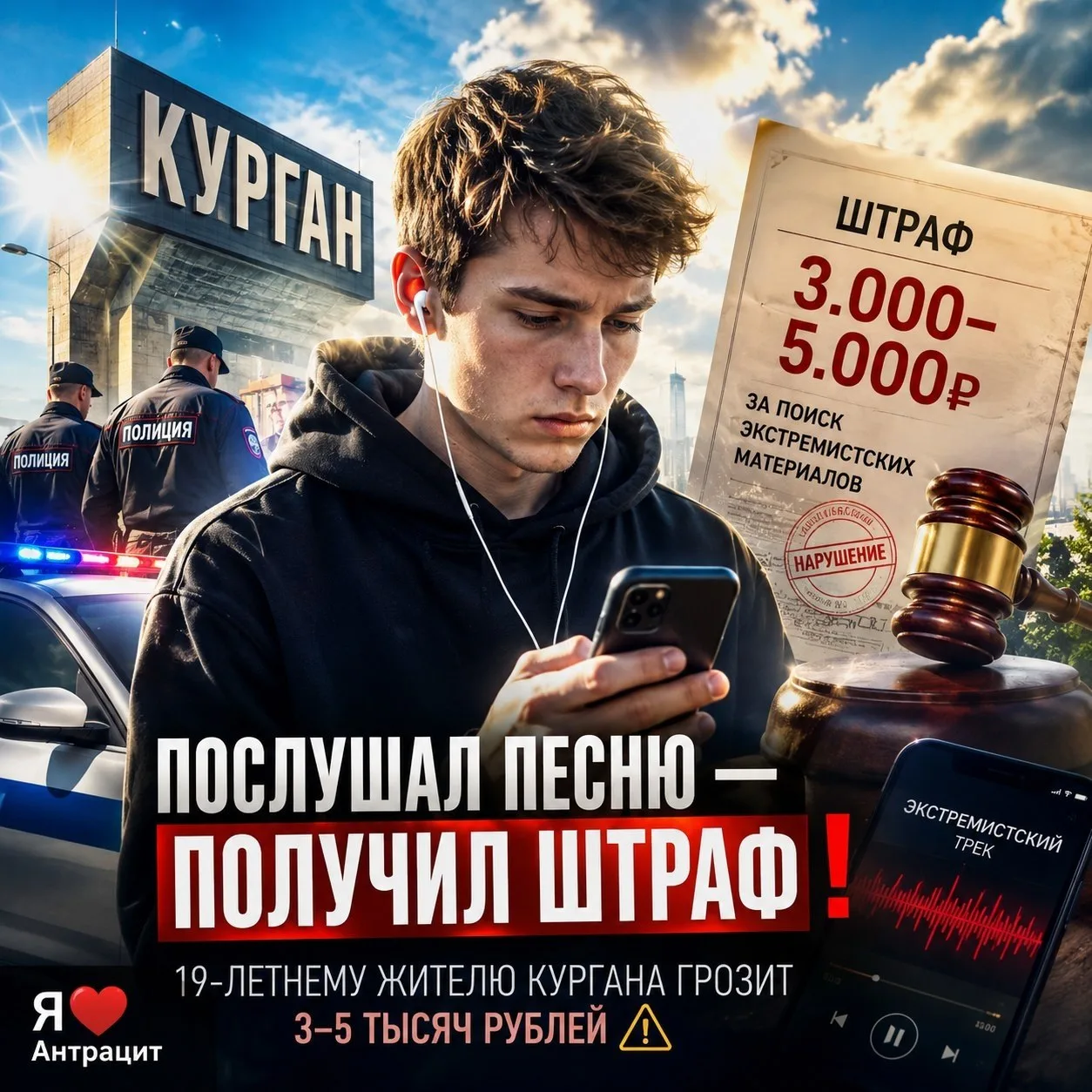 🎧 Житель Кургана (19 лет) попал под статью за простой плейлист.