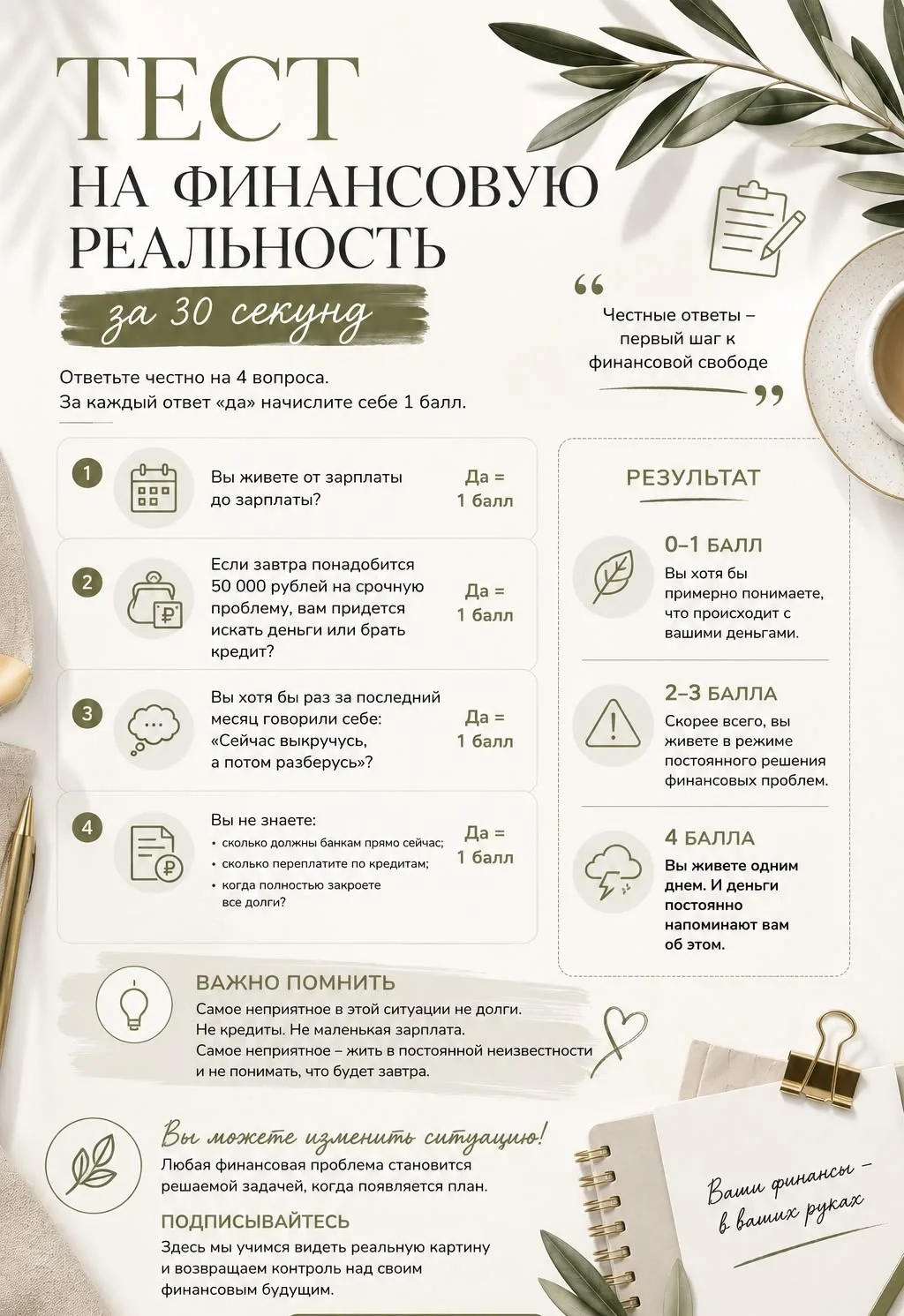 «Тест на финансовую реальность: честный взгляд на свои деньги» 💰