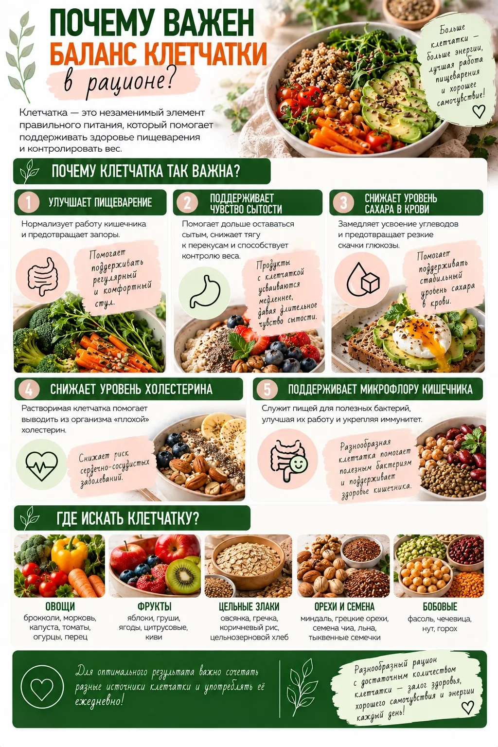 🍀 Почему важен баланс клетчатки в рационе?