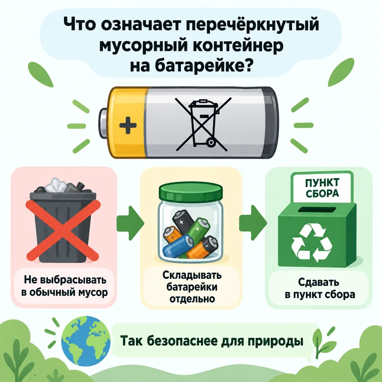 Что означает перечёркнутый мусорный контейнер на батарейке?