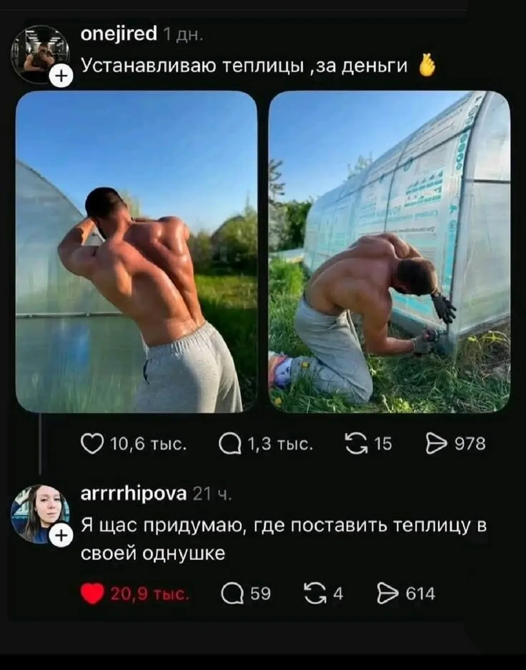 Зимой мы поставили теплицы. Две, большие, стационарные, из поликарбоната, 3*10 м, с две...