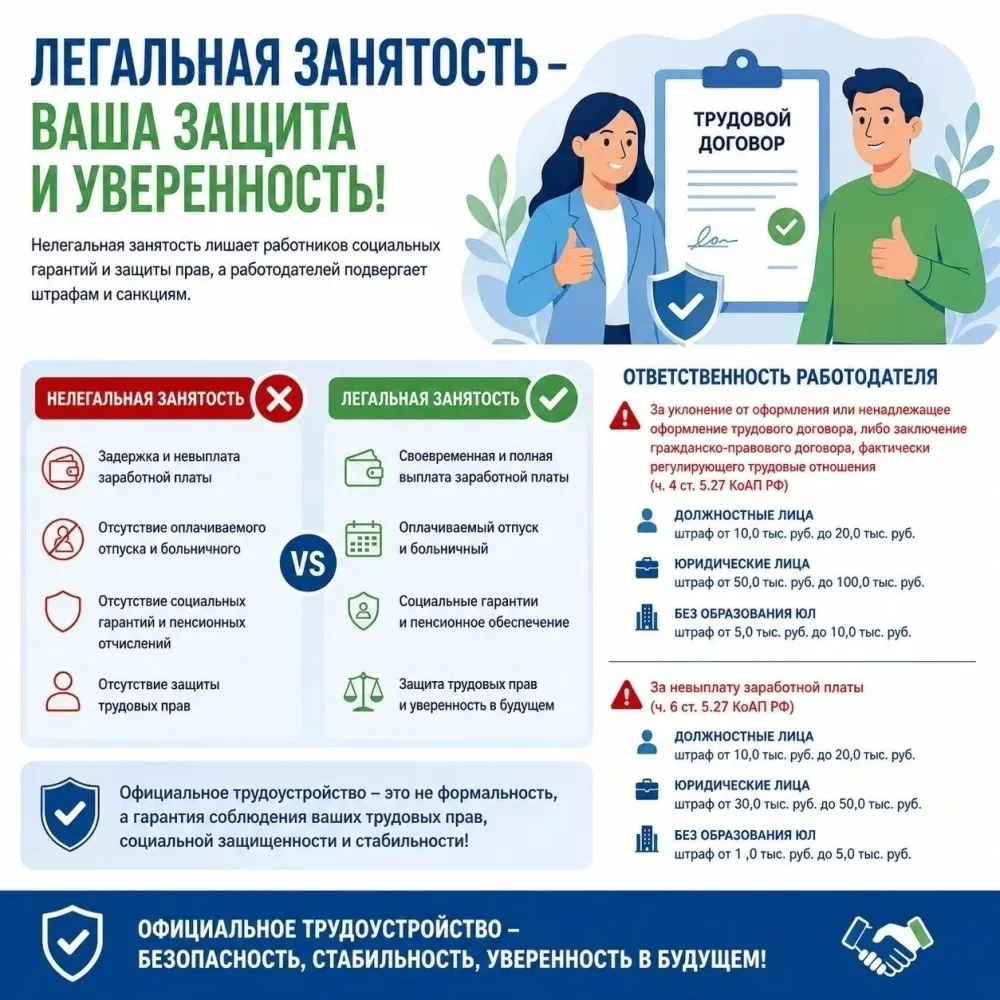 Нелегальная работа — это риск без будущего. Оформляйте трудовые отношения официально!