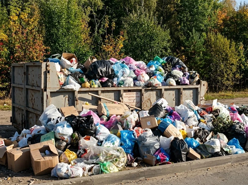 В микрорайоне Светлый, в Магнитогорске две мусорные площадки завалены отходами, а прямо...