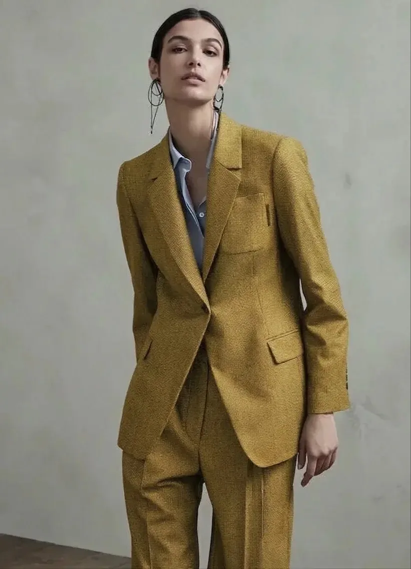 Костюмный кашемир от Loro Piana в горчично-оливковом оттенке в голубую клетку 6см, мягк...