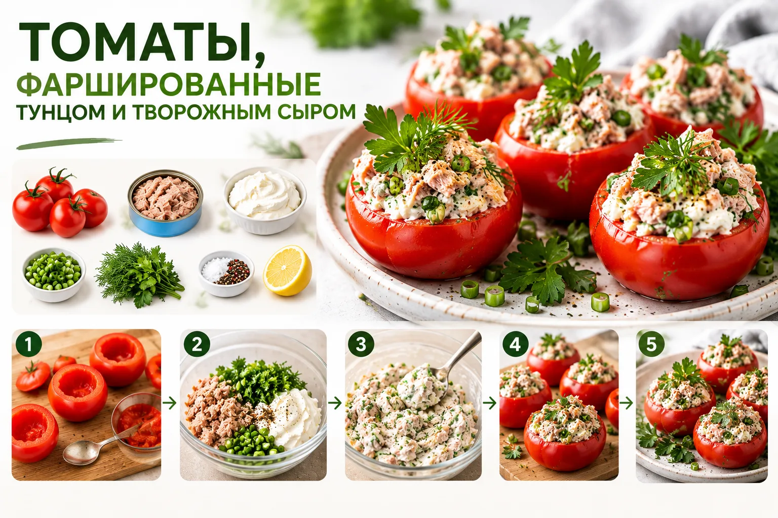 🍅 Томаты, фаршированные тунцом и творожным сыром