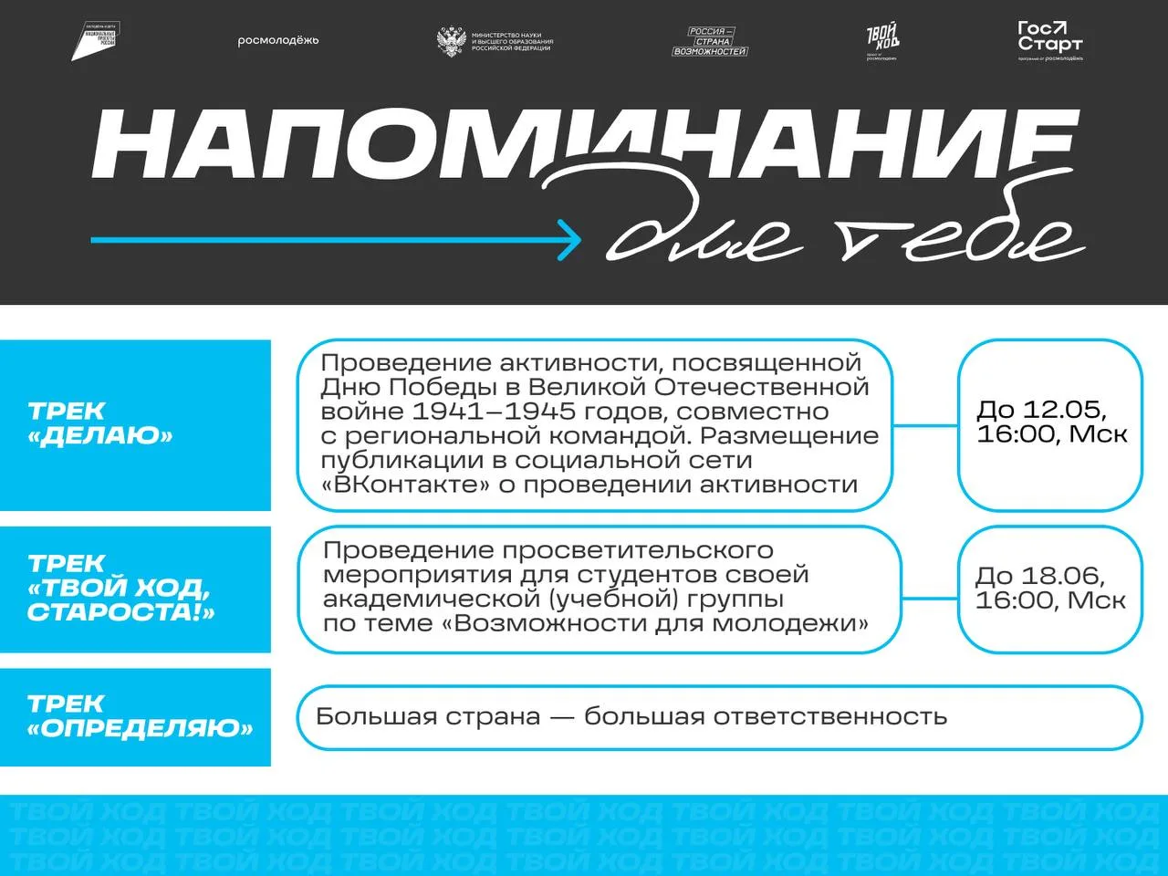 ❗️❗️❗️НАПОМИНАНИЕ  Ты можешь больше, если выполнишь актуальные задания конкурсных треков!  👉 «Делаю»