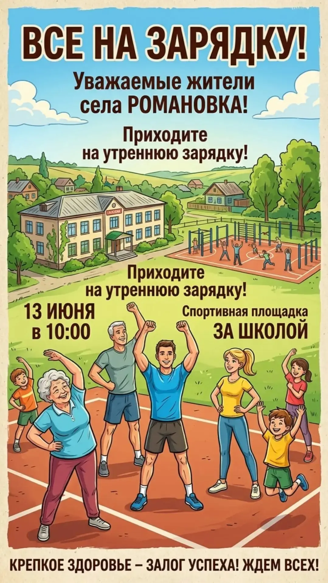 🤸Утренняя зарядка в селе Романовка

13 июня в 10:00 на спортивной площадке за школой №25 состоится 