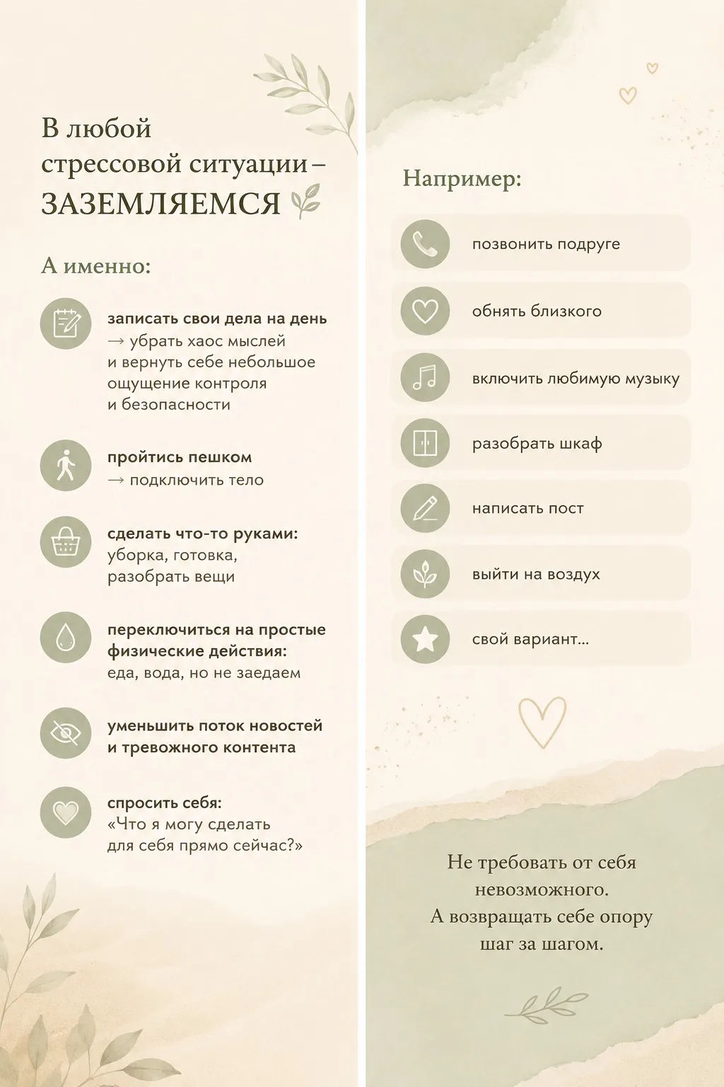 🕊️ПАМЯТКА: В любой СТРЕССОВОЙ СИТУАЦИИ - ЗАЗЕМЛЯЕМСЯ.