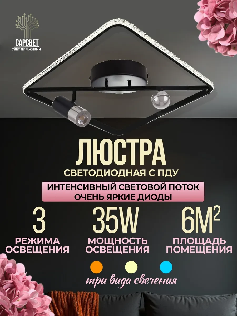 🟩 60,7% Люстра на потолок светодиодная со спотом | СарСвет