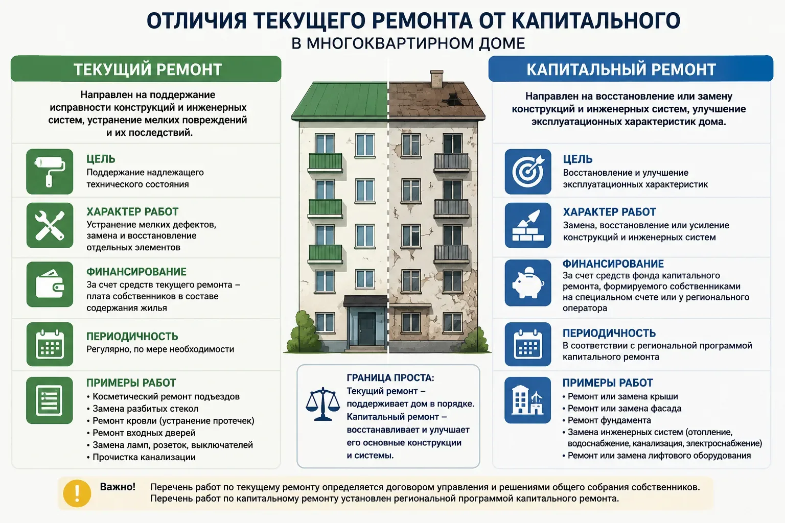 Отличия текущего ремонта в многоквартирном доме от капитального 🛠️🏢🏗️