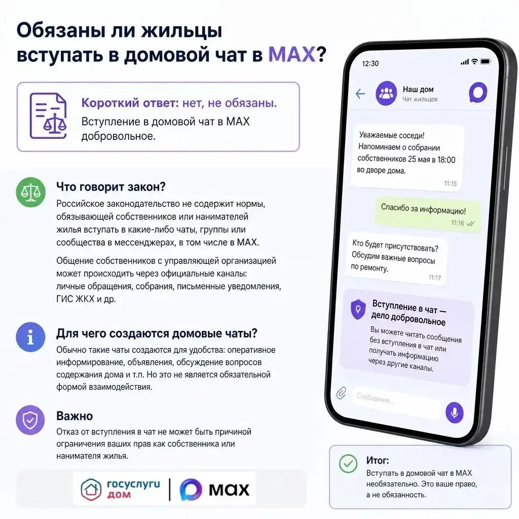 Обязаны ли жильцы вступать в домовой чат в MAX?